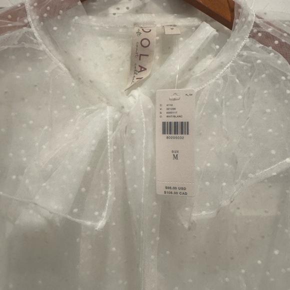 Anthropologie White Sheer Swiss Dot Bow Tie Blouse - Picture 3 of 6